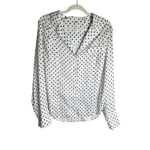 Free People Penny Polka Dot button front blouse sz L Careerwear professional